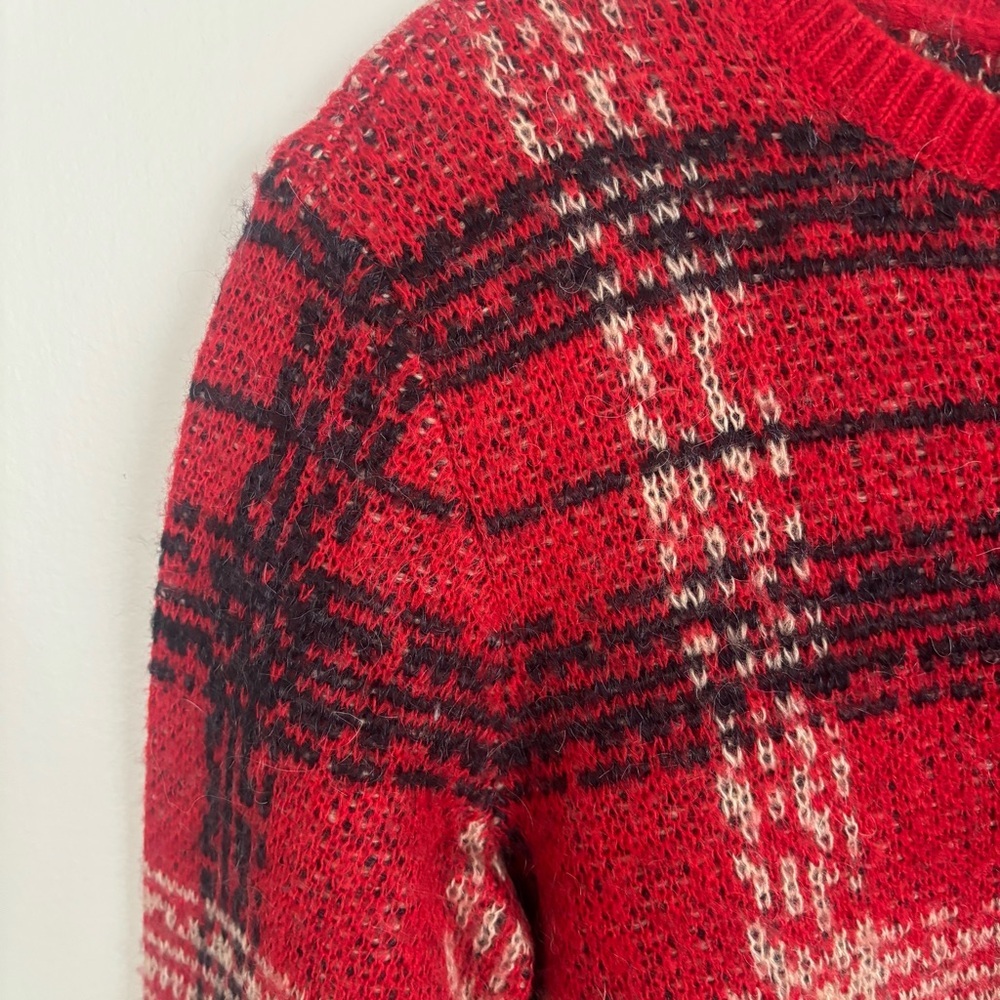 Ann Taylor Red/Black/Camel Plaid Wool Blend Sweater, Size Small - Picture 7 of 13